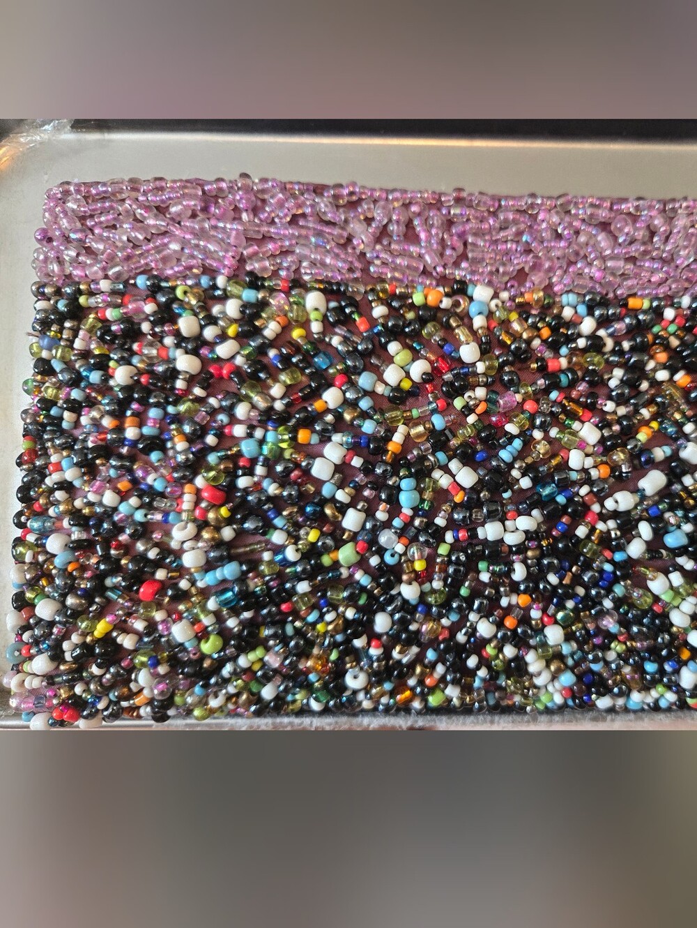 Kisa Wristlet Purple Multicolor Seed Bead Evening Clutch, NWOT